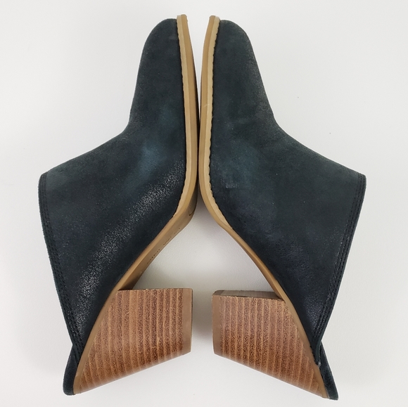 Nine West Hannah Mules Clogs 9.5 Black Leather Block Heel Black Tan Chunky Heel - Picture 2 of 8